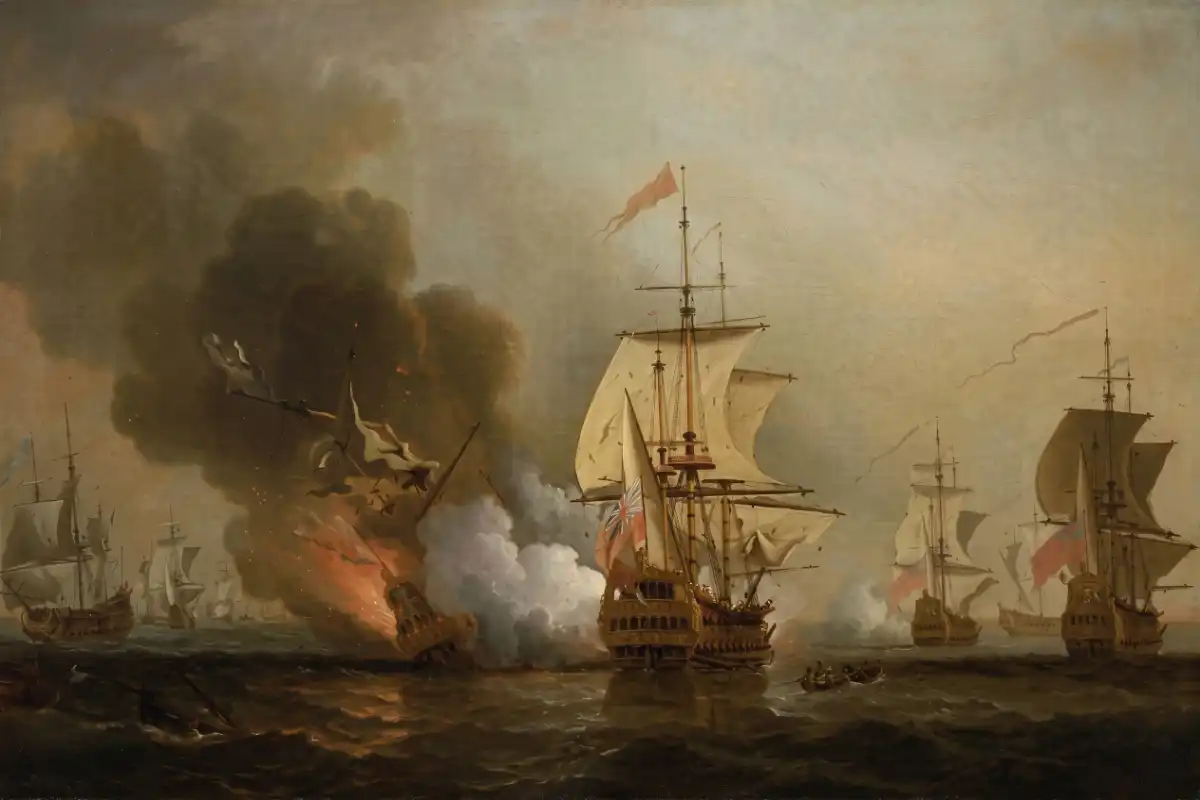 Gravure ancienne montrant un navire de guerre de type galère au large des côtes de Salé, représentant la flotte maritime à l'époque d'El Ayachi.